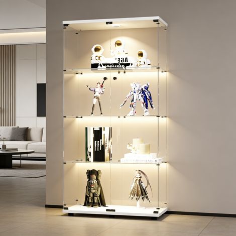 Vitrine en Verre avec LED,Armoire vitrine pour Collection avec 2 Porte 4 étagères Transparent Meuble Vitrine Verre vitrines Figurine Armoire Salon Bar,Noir