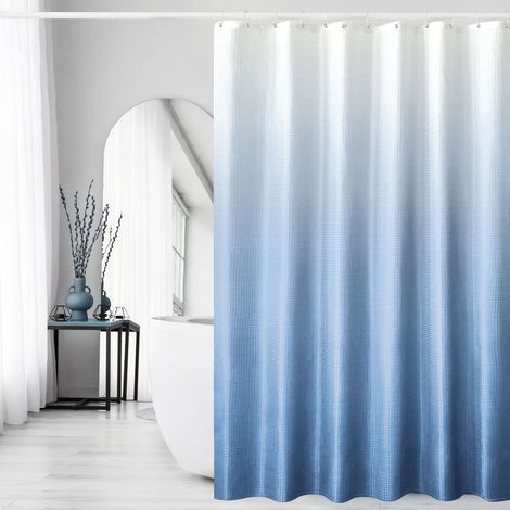 Rideau de Douche Bleu pour Salle de Bain, Tissu gaufré texturé ombré avec Crochets, imperméable, Lavable en Machine, 183 x 183 cm (1/5)
