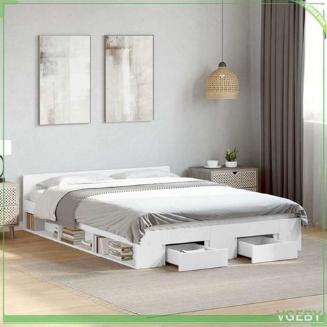 Cadre de lit avec tiroirs - 3280776 - Blanc - 120x190 cm - Bois d'ingénierie (1/5)