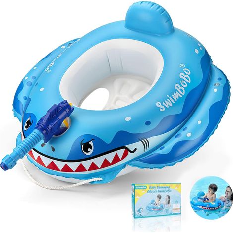 Bouée pour bébé, requin gonflable avec siège, pistolet à eau, ponton pour bébé/enfant de 1 à 4 ans