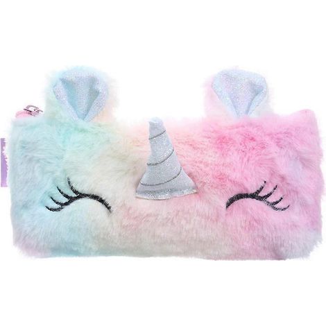 Trousse à crayons en peluche avec motif licorne, style tendance, idéale pour les élèves (rose).-20.5X9.7cm (1/4)