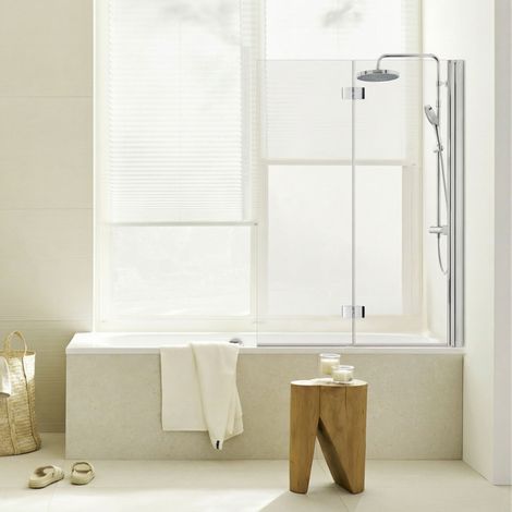 SCHÖNER WOHNEN-Kollektion Badewannenaufsatz ELARA 2-teilig faltbar - 100 x 140 cm, Klar Hell, Chrom