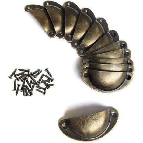 12 Pcs Poignée de Laiton Coquille Vintage,Rétro Poignée de Shell Pour Porte Cabinet, Tiroir, Porte-Fer Incurvé Boutons de Porte (24 Vis) (1/4)