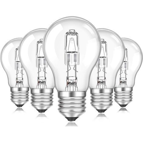 Pack of 5 E27 A55 Dimmable Light Bulbs, Clear Glass, Warm White 2700K, for Ceiling Lights (1/5)