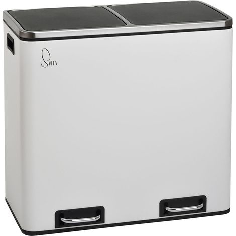 Svita – Poubelle à pédale 48L rectangulaire blanche – Acier avec revêtement en poudre – Seau intérieur amovible – Fonction de fermeture en douceur