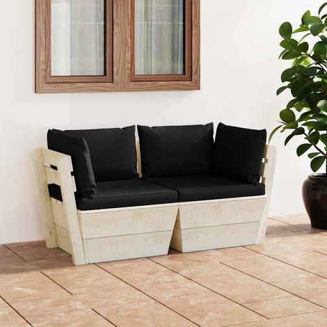 vidaXL Canapé palette à 2 places de jardin avec coussins Bois d'épicéa (1/5)