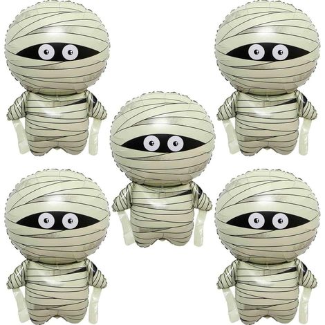 Lot de 5 ballons en aluminium de 76 cm (30 pouces) en forme de momie pour Halloween - Adorables ballons momie effrayants pour les fêtes d'anniversaire d'Halloween, la décoration de maisons hantées et (1/5)