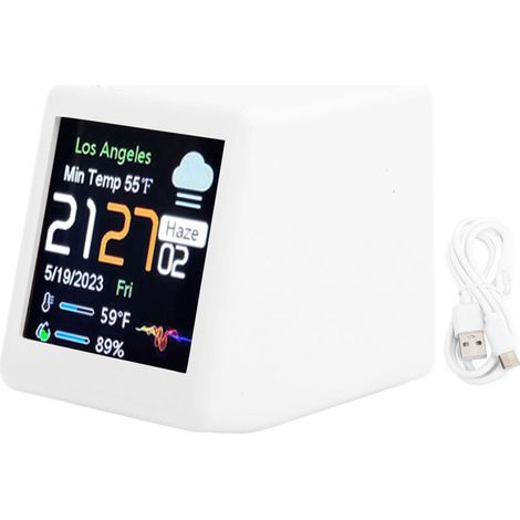 Elektronische LCD-Tischuhr – Digitalanzeige, Kalender, Temperaturanzeige, WLAN-Wetterstation – WLAN-fähig – Weiß – 45 x 40 x 35 mm