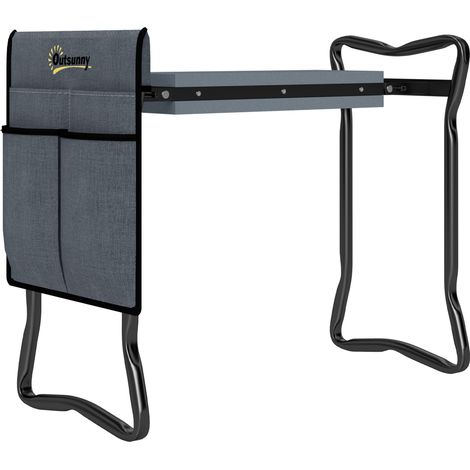 Tabouret de jardin pliable avec coussin épais rembourré et 4 pochettes à outils amovibles, charge 150 kg, 58x28x49 cm, gris (1/5)