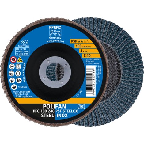 PFERD TOOLS POLIFAN Fächerscheibe PFC 100x16 mm konisch Z40 Universallinie PSF STEELOX Stahl/Edelstahl 10 Stk (1/5)