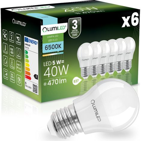 6x LED-Lampe E27 Kugel P45 5W = 40W 470lm 6500K Kaltweiß 180° LUMILED