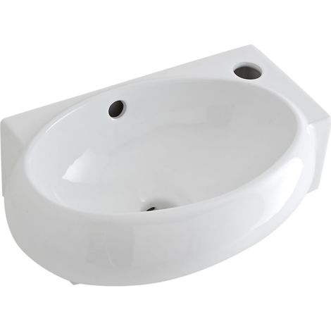 Milano Irwell 400mm x 280mm White Ceramic Oval Wall Hung Corner Bathroom Basin Sink - Basin Only