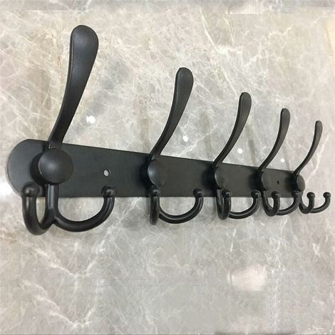 FOREHILL Wandgarderobe, 5 Edelstahlhaken, Bad-/Wohnzimmerhaken – 40 cm, Schwarz (1/5)