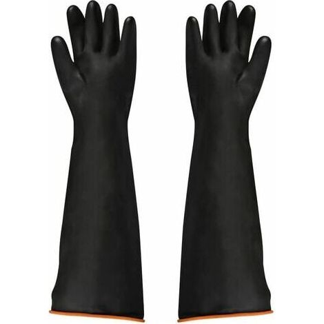 Gants industriels en latex noir résistants aux acides et aux alcalis Gants anti-chimiques brillants épaissis Industrie minière Agriculture Foresterie Pêche Protection du travail-Fei Yu (1/4)