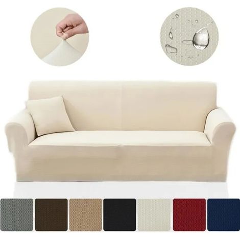 Housse de Canapé Élastique - Revêtement Étanche - 3 Places - Beige (1/4)