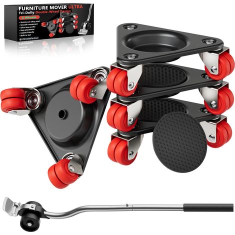 Kit Déplace Meuble Lourd avec Roues Élévateur(6 Roues Doubles) Deplace meuble lourd sans effort ven acier au carbone et roulettes doubles améliorées, supporte jusqu’à 600 kg (1/5)