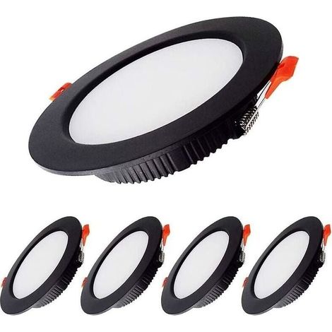 7W Spot Led Encastrable Dimmable Noir Extra Plat 230V 5 Pack,700LM = 70W incandescence, IP44,Blanc Froid 6000K, Dcoupe 80-90mm,Rond plafond encastr Pour salle de bain,Cuisine,Salon,Couloir (1/5)