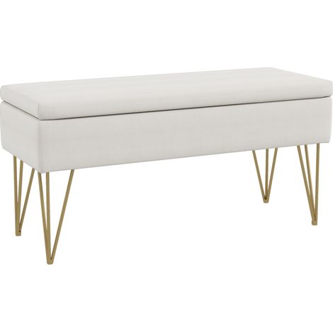 CHICFURN Banco de almacenamiento 100 x 40 x 49 cm en poliéster blanco crema con patas de acero (1/5)