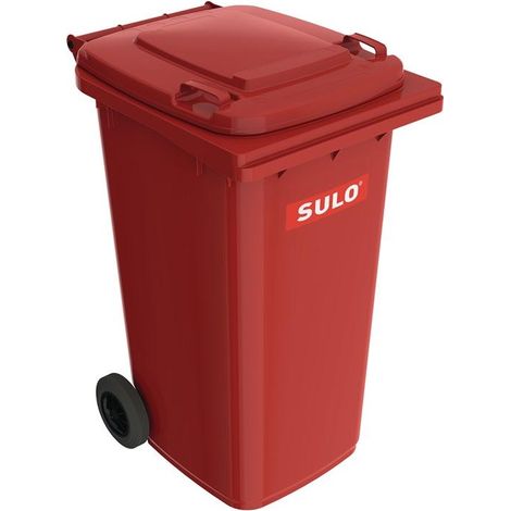 Bac à ordures 240 l HDPE rouge mobile selon EN 840 SULO