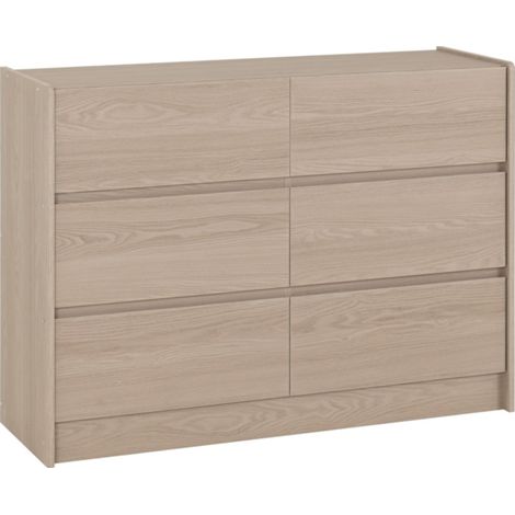 Paris 6 Drawers Chest - L40 x W120 x H88 cm - Smoked Ash Effect