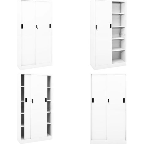 Armadio per Ufficio Anta Scorrevole Bianco 90x40x180 cm Acciaio - Armadio scorrevole - Armadio in acciaio