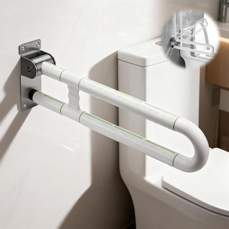 1 Barre d'appui,Acier inoxydable,Pliable 90 degrés,Poignée antidérapante,Bande fluorescente,Salle de bain (1/5)