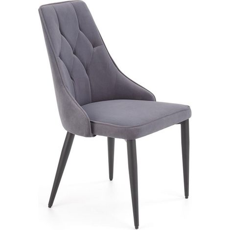 Chaise en velours gris foncé avec dossier matelassé et pieds en acier noir COSMOS (1/5)