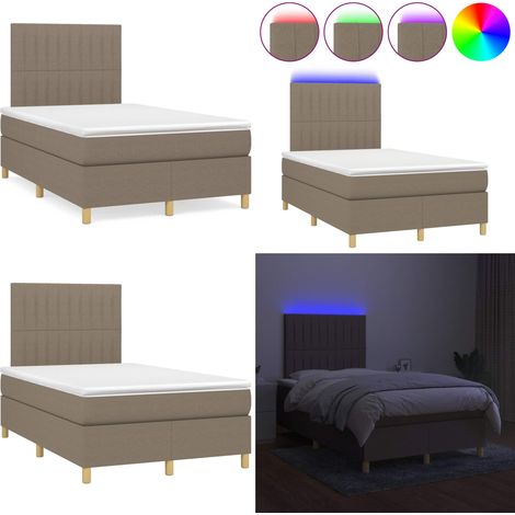 Sommier à lattes de lit matelas et LED taupe 120x190 cm tissu - Sommier Tapissier - Lit Double - Matelas À Ressorts Ensachés - Éclairage Led - Têtière Ajustable - Home & Living (1/5)