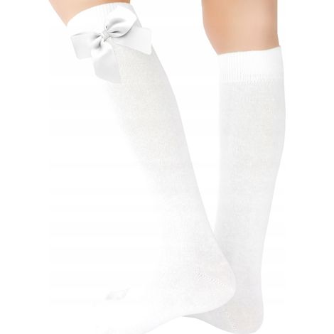 Mädchen-Kniestrümpfe aus weißer, glatter Baumwolle mit Schleife, Noviti 35/38 N031H