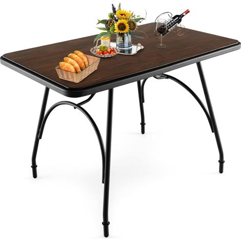 GOPLUS Table de Salle a Manger avec Plateau de Table Spacieaux, Cadre en Tuyau de Fer, MDF, Pieds Reglables, Bords Arrondis, pour Cuisine, Salle a Manger, Salon, 110 x 70 x 76 cm, Marron Rustique (1/5)