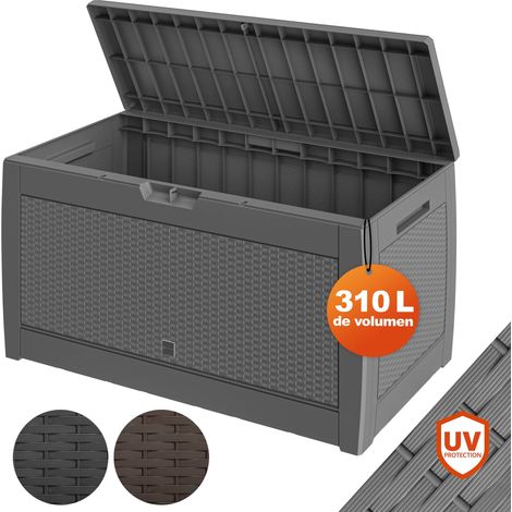 CASARIA® Baúl de almacenaje 310L 119x48x60cm Arcón Exterior Caja Almacenamiento Jardín Cojines Terraza  Aspecto ratán - Gris