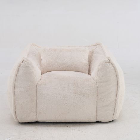 Pouf sacco gigante beige in faux fur con cuscino HOMVRA (1/5)