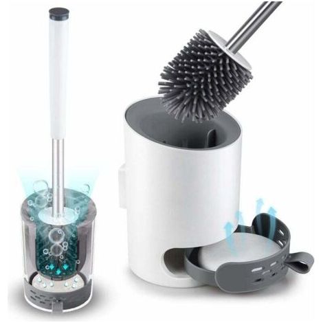 Toilet Brush with Wall Mount Holder, White Upgraded Modern Toilet Brush, Bathroom Toilet Brush Set Silicone Bristle Brush with Diatomite Mat and Tweezers (1/5)