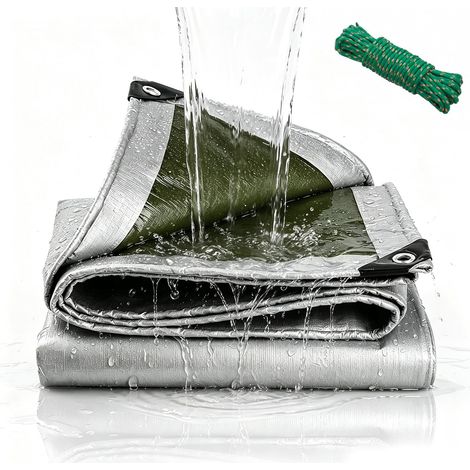 Bâche imperméable 2 x 3 m - 120 g/m² - En polyéthylène - Avec œillets - Avec une corde de 5 m de long - Bâche polyvalente pour meubles de jardin, bois, piscine, trampoline, voiture (2 x 3 m) (1/5)