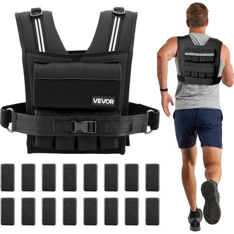VEVOR Gilet Leste Reglable, Veste Lestee avec Poids en Fer, pour Marche Course Jogging Randonnee Entrainement Croise Fitness, Gilet de Poids pour Musculation avec Epaulettes et Bandes Reflechissantes (1/5)