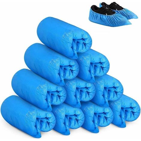 Green Mobility-200 Pièces Surchaussures Jetables, Couvre Chaussures Jetables avec Fermeture Élastique pour Garder le sol/Tapis intérieur Propre, Longueur 40CM (Bleu) (1/5)