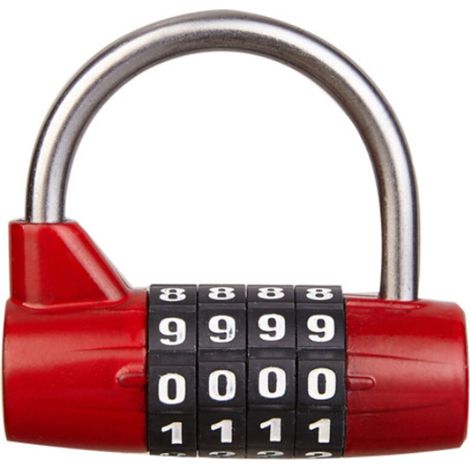 Cadenas à combinaison à 4 chiffres pour casier scolaire, salle de sport, boîte à outils, étui, rangement à moraillon (anse rouge) (1/5)