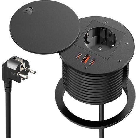 Prise encastrable plan de travail 4-en-1, 2 USB-C PD 35 W, Ø80 mm (1/5)