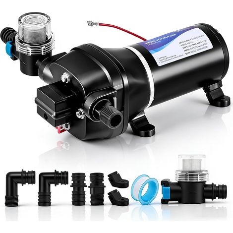 12V DC Pompe à eau Automatique, 3,1Bar, 17L/Min, Auto-amorçage, Interrupteur à Pression Robuste, Tamis d'Aspiration, Pompe Membrane pour Caravane, Camping Car, Bateau, Lavage, Irrigation, Circulation (1/5)