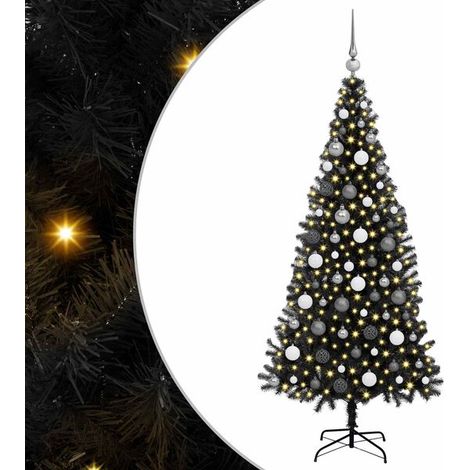 Sapin de Noël avec 300 lumières LED, support inclus, noir, 180 cm, matériau PVC. (1/5)