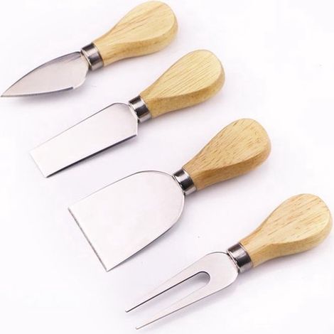 Juego de cuchillos para queso - 4 cuchillos - Bambú - Acero inoxidable - Caja de regalo (1/3)