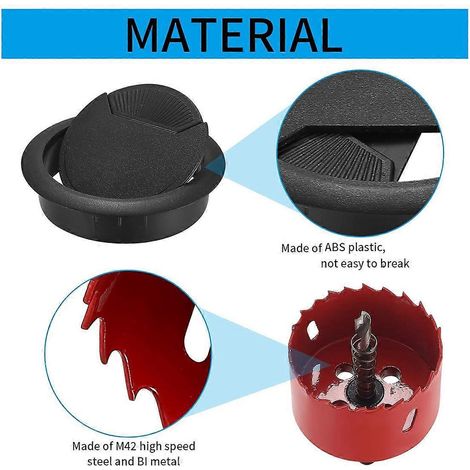 20er-Pack Kabeldurchführungen für Schreibtische, 60 mm Kunststoff mit 1 x Lochsäge