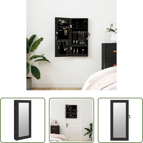 vidaXL Bijoux -  Armoire à bijoux avec miroir murale noir 30x8,5x67 cm (1/5)