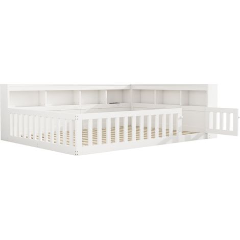 Cama diván 140 x 190 cm con almacenamiento y puertos USB blanca HOMVRA (1/5)