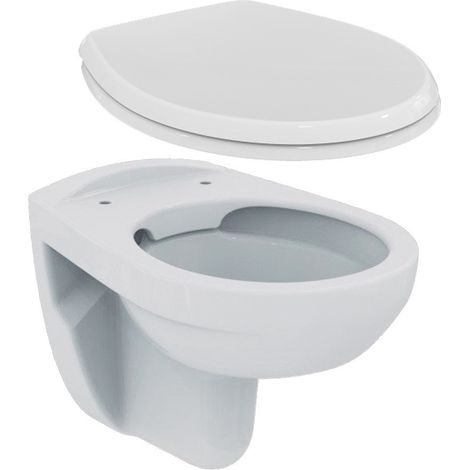 Cuvette WC suspendu sans bride PORCHERRIMLESS – Abattant Eurovit en Duroplast – Technologie Rimless – Largeur 355mm – Pour fixation murale (1/4)