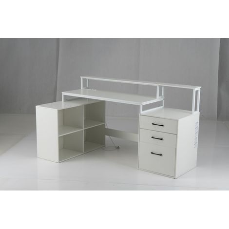 bureau en forme de L d’angle tiroirs rangement bureau ordinateur blanc coin étagères cube compartiment imprimante bricolage petit jeux grand moderne