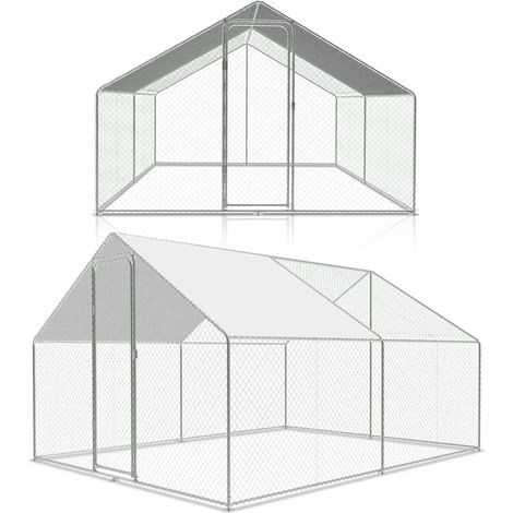 Poulailler extérieur Toit du poulailler, Acier galvanisé Petit poulailler Enclos extérieur avec protection solaire Cage à poules, 3 x 3 x 2 m (1/5)