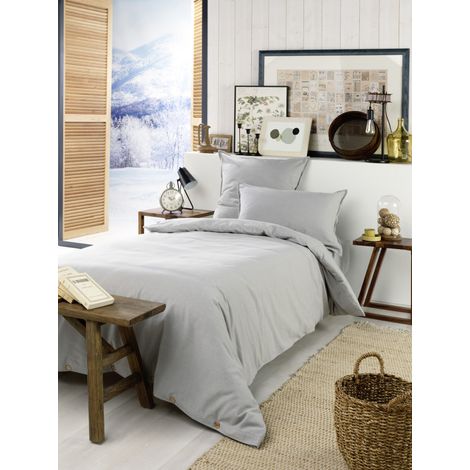 Housse de couette "Candice" toutes dimensions Flanelle de Coton - Candice Brume - Housse de couette 140 x 200 cm - Candice Brume - (1/4)