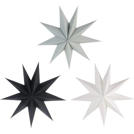 Decorazione a forma di stella in carta da 30cm, 3 pezzi, pieghevoli, 9 punte (nera, bianca, grigia) (1/4)