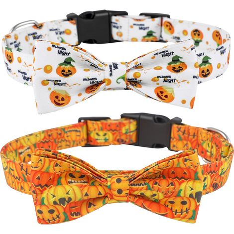 Collier pour chien Halloween, ajustable, doux et confortable. Blanc et orange - Taille M (2,5 x 50 cm) (1/4)